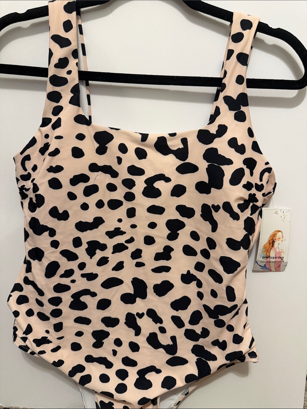 Leopard Print Square Neck One-Piece Swimsuit in Blush and Black